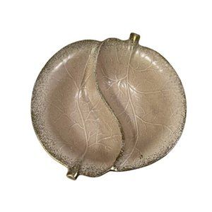 California Pottery Divided Leaf Snack Tray 725 Cream & Gold MCM